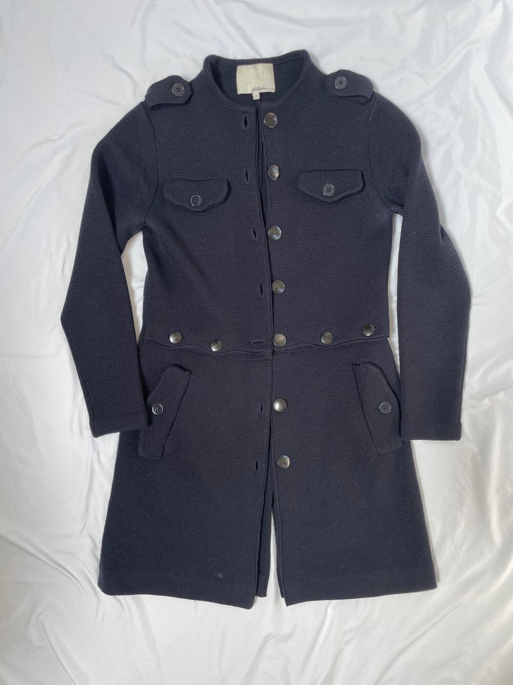 3.1 Phillip Lim Navy Merino Wool Sweater Trench Cardigan Military Coat, Small